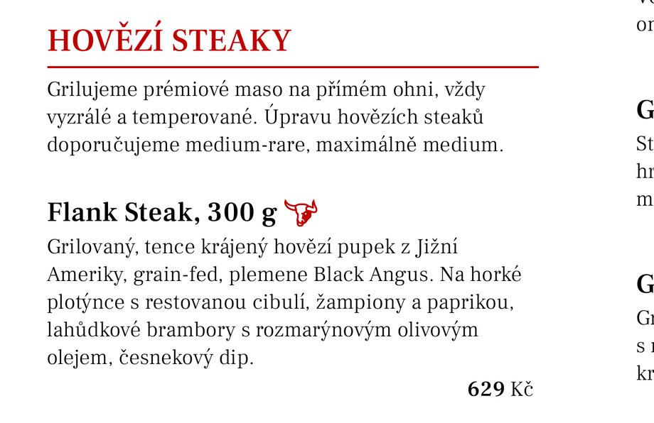 Detail sazby stálé nabídky Steakbaru